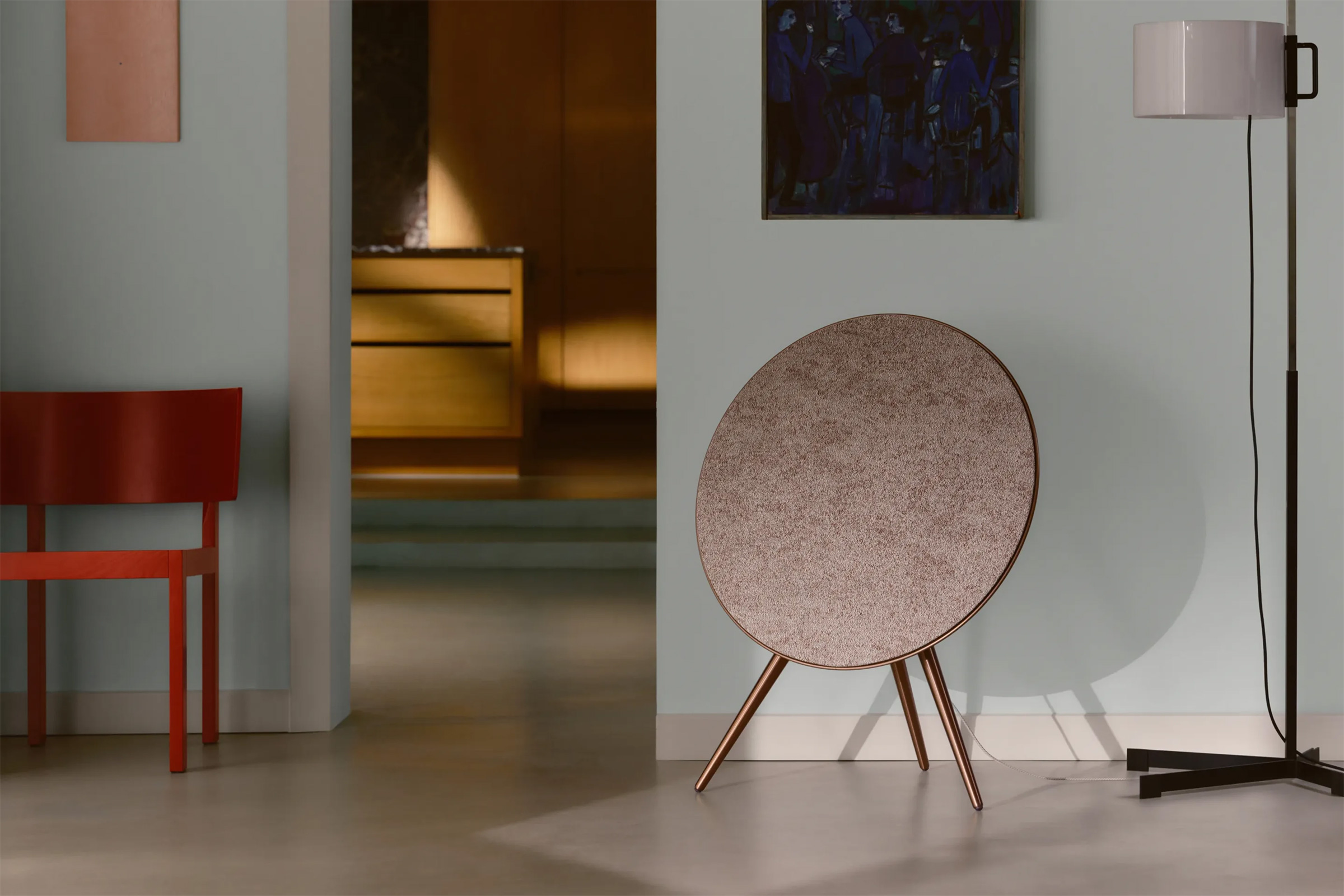 Beosound A9 Sienna Brown с текстильной отделкой Woolscape Mineral Red